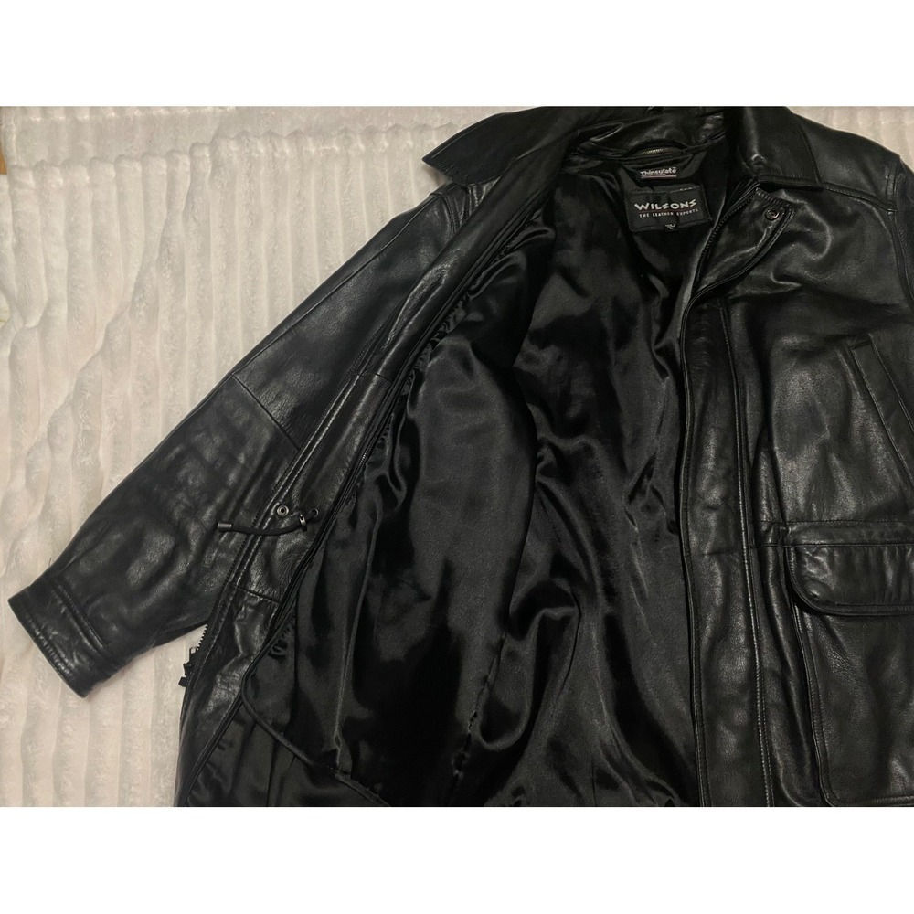 Wilson's Leather Men's Black Leather Coat Large Thinsulate Zip Out Liner Winter - Picture 10 of 15